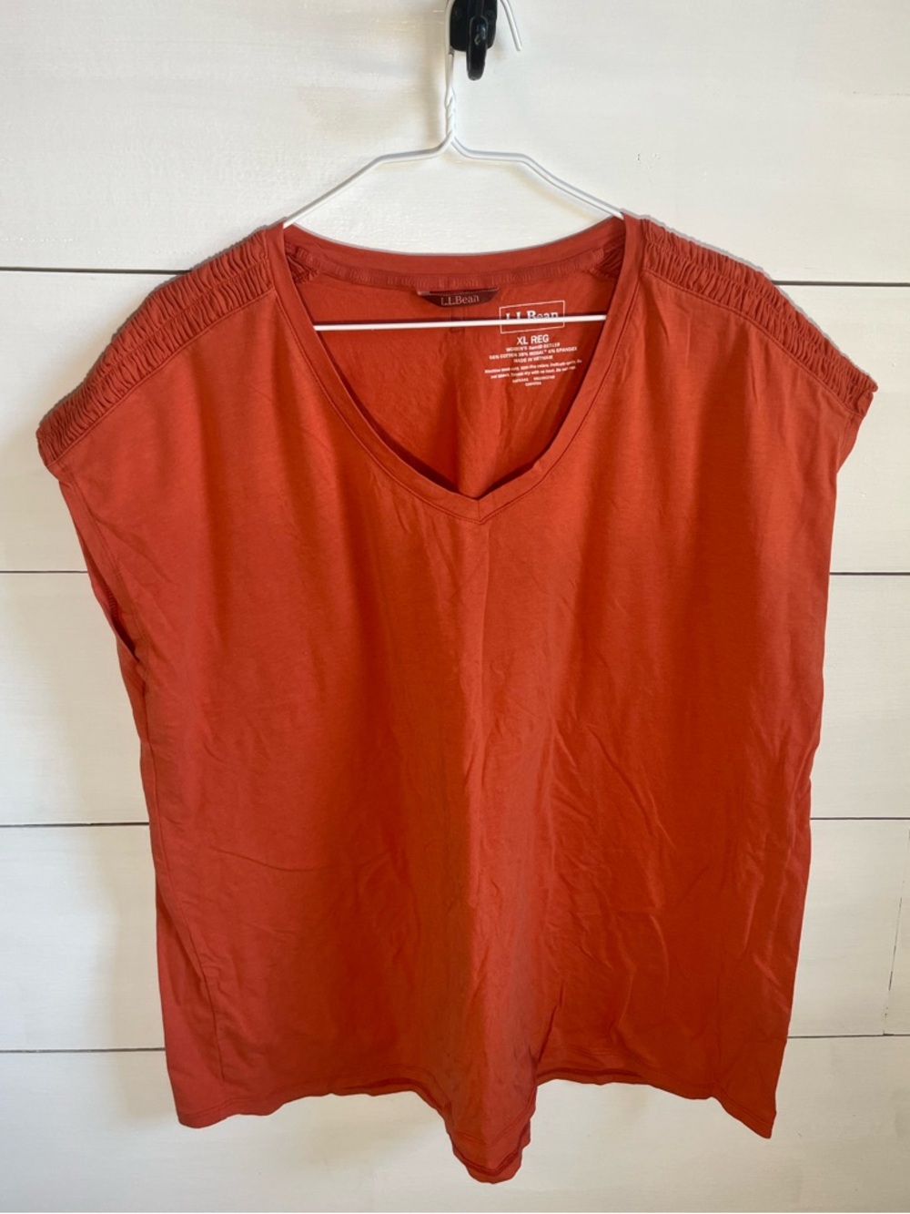 L.L. Bean Women's V-Neck Short Sleeve Tee in Rust Orange